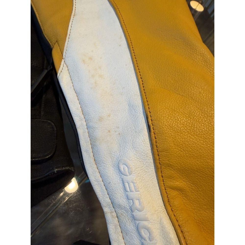 Vintage Hein Gericke Leather Motorcycle Jacket Padded Yellow Black Mens 48 Tall - Picture 4 of 16